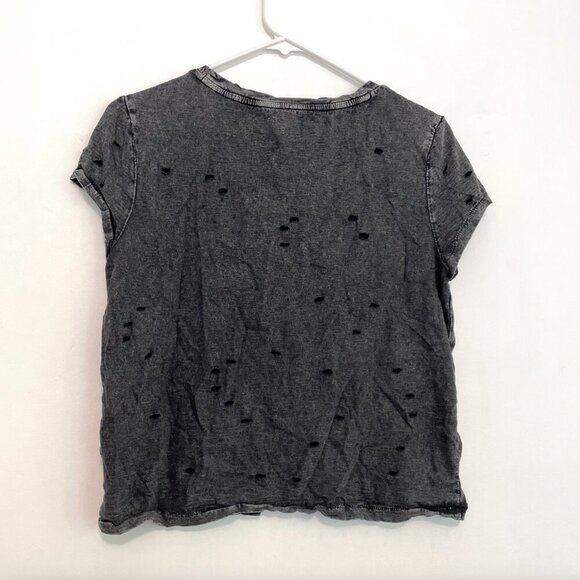 AMERICAN EAGLE Destroyed Pocket T-Shirt Black Ripped Rips Short Sleeve Crop Top - Picture 8 of 10